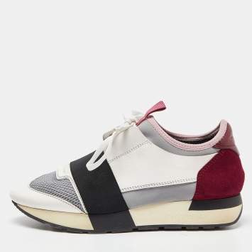 Pre Owned Balenciaga Tricolor Leather and Mesh Race Runner Sneakers Size 37