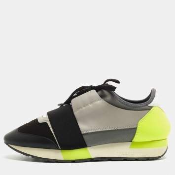Pre Owned Balenciaga Tricolor Leather and Fabric Race Runner Low Top Sneakers Size 39