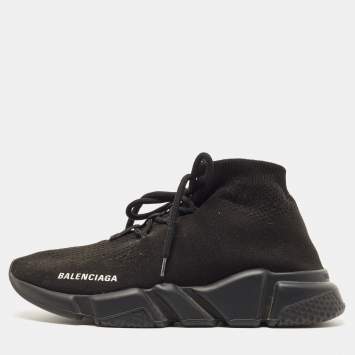 Pre Owned Balenciaga Black Knit Fabric Speed Trainer Lace Up Sneakers Size 39
