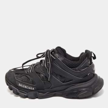 Pre Owned Balenciaga Black Leather and Mesh Track Sneakers Size 39