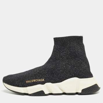 مملوكة مسبقًا Balenciaga Black Glitter Knit Fabric Speed Trainer Sneakers Size 38