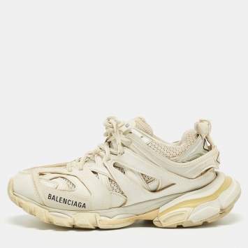 Pre Owned Balenciaga White Mesh and Faux Leather Track Sneakers Size 38