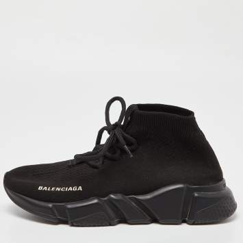Pre Owned Balenciaga Black Knit Fabric Speed Trainer Lace Up Sneakers Size 37