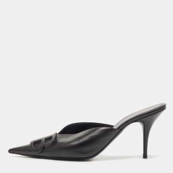 مملوكة مسبقًا Balenciaga Black Leather Knife Pointed Toe Mules Size 39.5