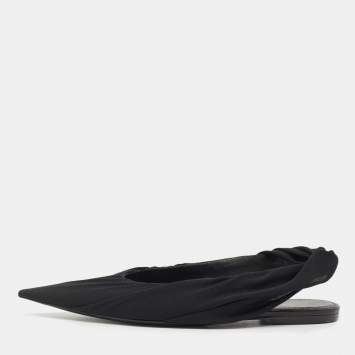 Pre Owned Balenciaga Black Fabric and Leather Knife Slingback Flat Sandals Size 40.5