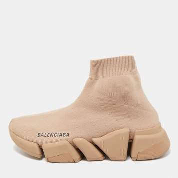 Pre Owned Balenciaga Brown  Knit Fabric Speed Sneakers Size 35