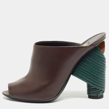 Pre Owned Balenciaga Brown Leather Peep Toe Mules Size 38.5