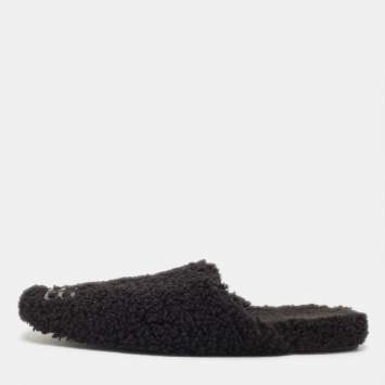 Pre Owned Balenciaga Black Shearling Fur BB Flat Mules Size 39
