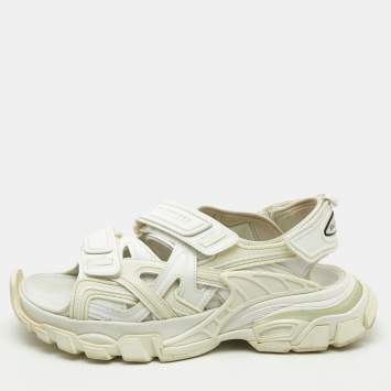 Pre Owned Balenciaga White Rubber and Faux Leather Track Sandals Size 38