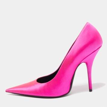 Pre Owned Balenciaga Pink Satin Knife Pointed Toe Pumps Size 37