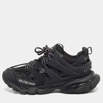 Pre Owned Balenciaga Black Leather and Mesh Track Sneakers Size 38