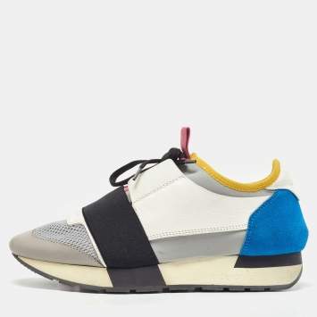 Pre Owned Balenciaga Multicolor Leather and Mesh Race Runner Sneakers Size 37