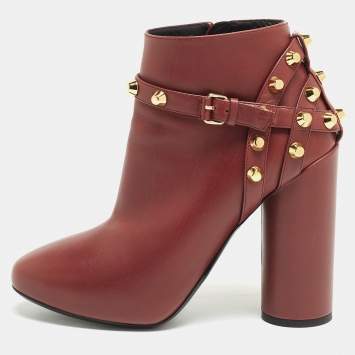 Pre Owned Balenciaga Burgundy Leather Arena Boots Size 37