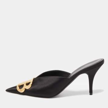 Pre Owned Balenciaga Black  Satin Knife Mules Size  37