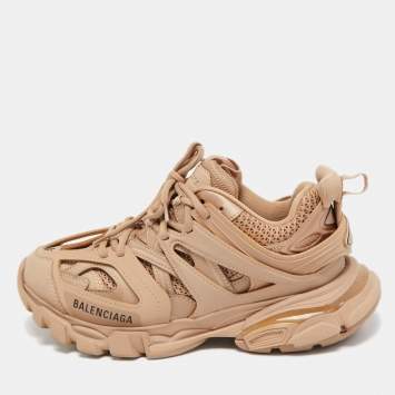 Pre Owned Balenciaga Beige Mesh and Leather Track Sneakers Size 38