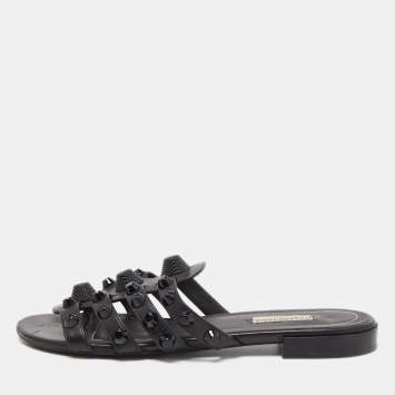 Pre Owned Balenciaga Black Leather Arena Flats Size 38