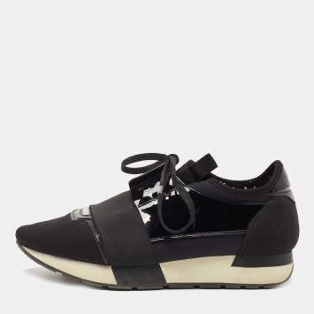 Pre Owned Balenciaga Black Fabric and Patent Race Runner Sneakers Size 38