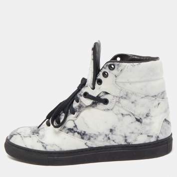 Pre Owned Balenciaga Grey/Black Leather High Top Sneakers Size 38