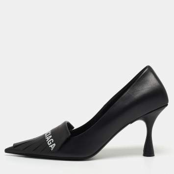Pre Owned Balenciaga Black Leather Knife Fringe Detail Pointed Toe Pumps Size 38.5