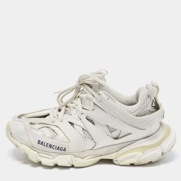Pre Owned Balenciaga White Mesh and Leather Track Sneakers Size 38 
