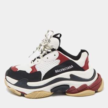Pre Owned Balenciaga Tricolor Nubuck Leather and Mesh Triple S Low Top Sneakers Size 37