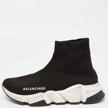 Pre Owned Balenciaga Black Knit Fabric Speed High Top Sneakers Size 35