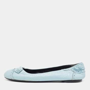 Pre Owned Balenciaga Light Blue Textured Leather Studded Arena Ballet Flats Size 39.5