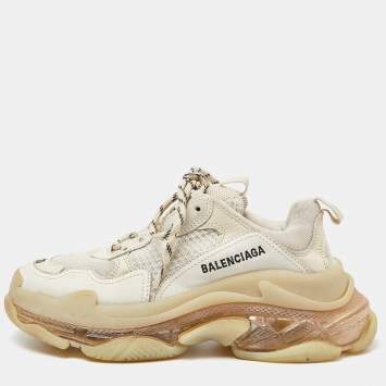Pre Owned Balenciaga Cream Leather and Mesh Triple S Clear Sole Sneakers Size 39