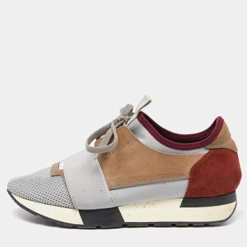 Pre Owned Balenciaga Tricolor Leather and Mesh Race Runner Sneakers Size 38