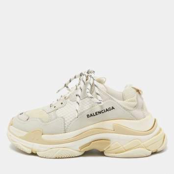 Pre Owned Balenciaga White/Grey Mesh and Nubuck Leather Triple S Sneakers Size 39