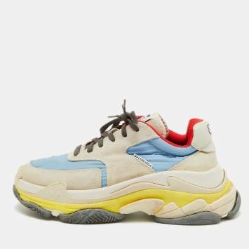 Pre Owned Balenciaga Multicolor Suede and Nylon Triple S Sneakers Size 39