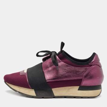 Pre Owned Banciaga Purple/Black Leather and Fabric Race Runner Sneakers Size 36