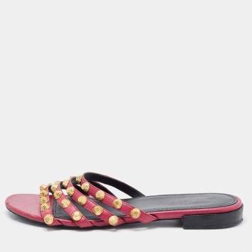 Pre Owned Balenciaga Pink Leather Arena Flat Slides Size 38.5 