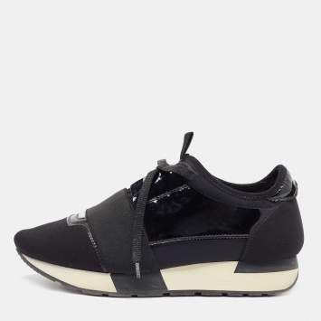 Pre Owned Balenciaga Black Neoprene and Patent Race Runner Sneakers Size 37