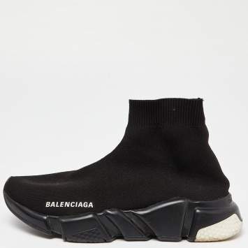 Pre Owned Balenciaga Black Knit Fabric Speed Trainer High-Top Sneakers Size 37