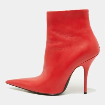 Pre Owned Balenciaga Red Leather Knife Ankle Booties Size 38.5