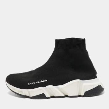 Pre Owned Balenciaga Black Knit Speed Trainer  Sneakers Size 37