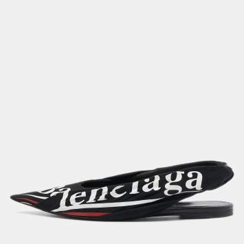 Pre Owned Balenciaga Black Fabric Knife Slingback Flats Size 38