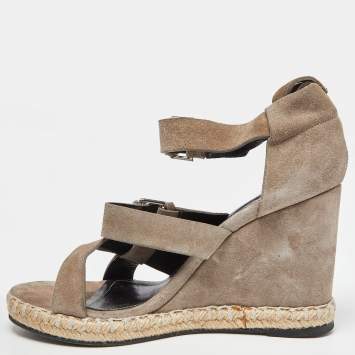 Pre Owned Balenciaga Grey Suede Strappy Wedge Sandals Size 39