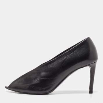 Pre Owned Balenciaga Black Leather V Neck Open Toe Pumps Size 36
