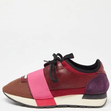 Pre Owned Balenciaga Multicolor Leather and Mesh Race Runner Sneakers Size 37