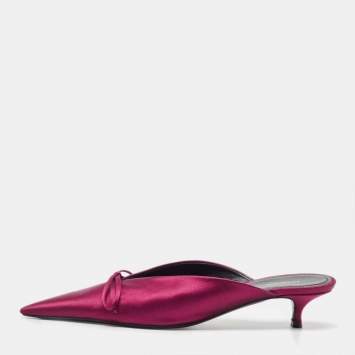 Pre Owned Balenciaga Burgundy Satin Knife Mules Size 38.5