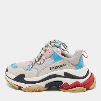 Pre Owned Balenciaga Multicolor Nubuck and Mesh Triple S Sneakers Size 38