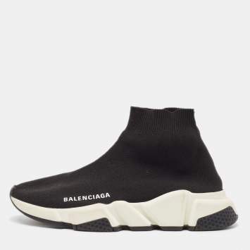 Pre Owned Balenciaga Black Knit Fabric Speed Trainer Sneakers Size 37
