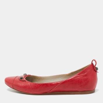 Pre Owned Balenciaga Red Leather Arena Ballet Flats Size 38