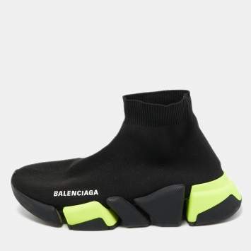 Pre Owned Balenciaga Black Knit Fabric Speed 2.0 High Top Sneakers Size 37