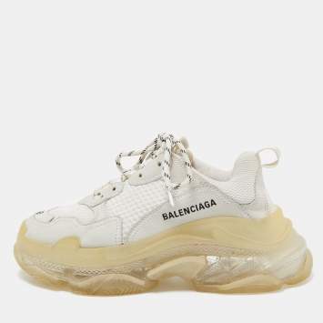 Pre Owned Balenciaga White Leather and Mesh Triple S Clear Sneakers Size 38