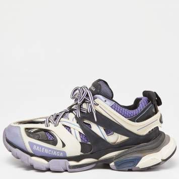 Pre Owned Balenciaga Purple Mesh and Faux Leather Track Sneakers Size 38