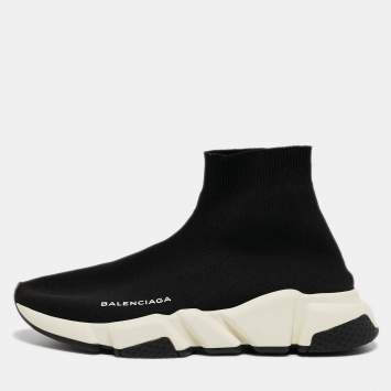 Pre Owned Balenciaga Black Knit Fabric Speed High Top Sneakers Size 38