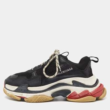 Pre Owned Balenciaga Black Leather and Mesh Triple S Sneakers Size 40